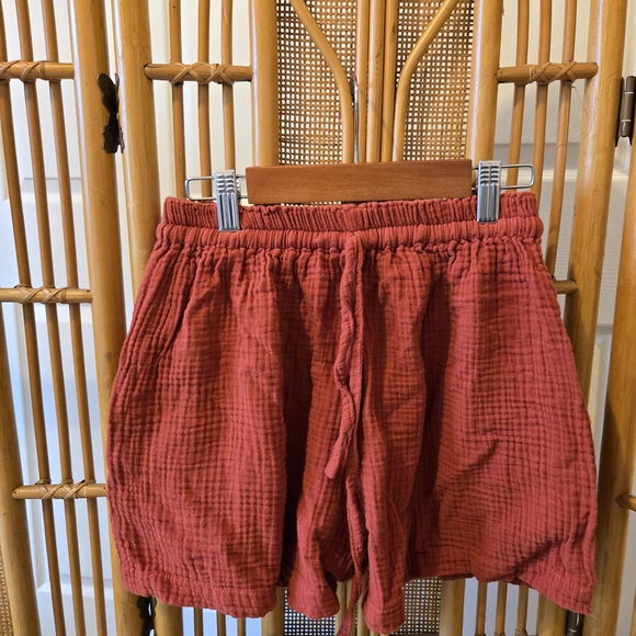 Yu'as Burnt Orange Red Cotton Gauze Shorts - Picture 2 of 12